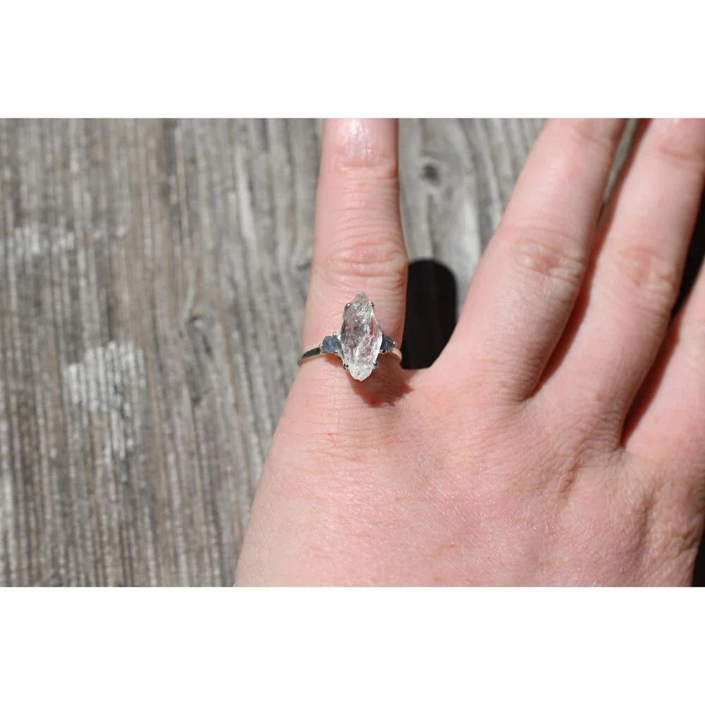 Engagement ring Montana sapphire and Lake County diamond  size 5 6 7 8 9 10 avel